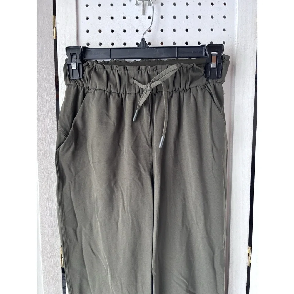 Lululemon Stretch High Rise Jogger Pants Green‎ Pull On Drawstring Women's 2